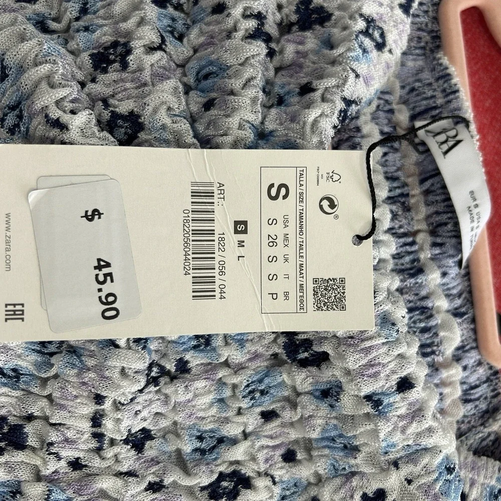 ZARA Smocked Cutout Crop Top Floral Long‎ Sleeve Cottagecore Y2K Coquette Small
